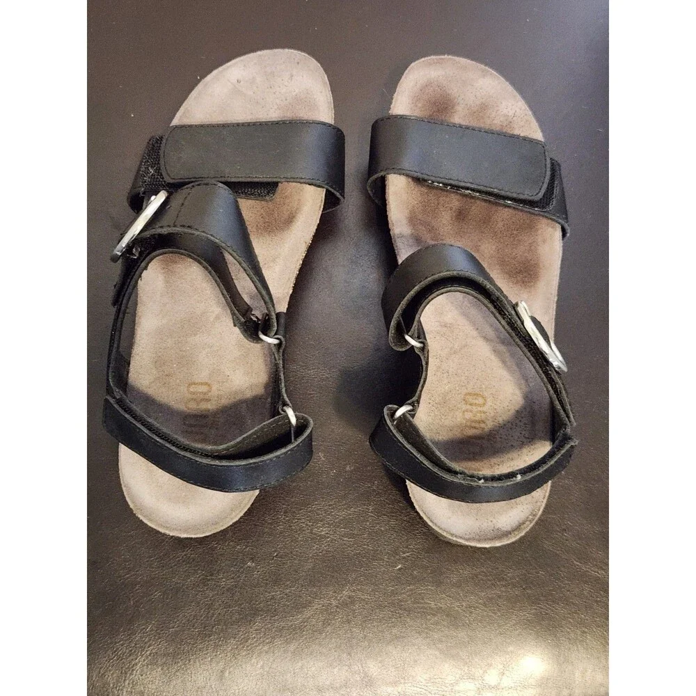 MUNRO Women's Wedge Black Leather Sandals, Size 7.5